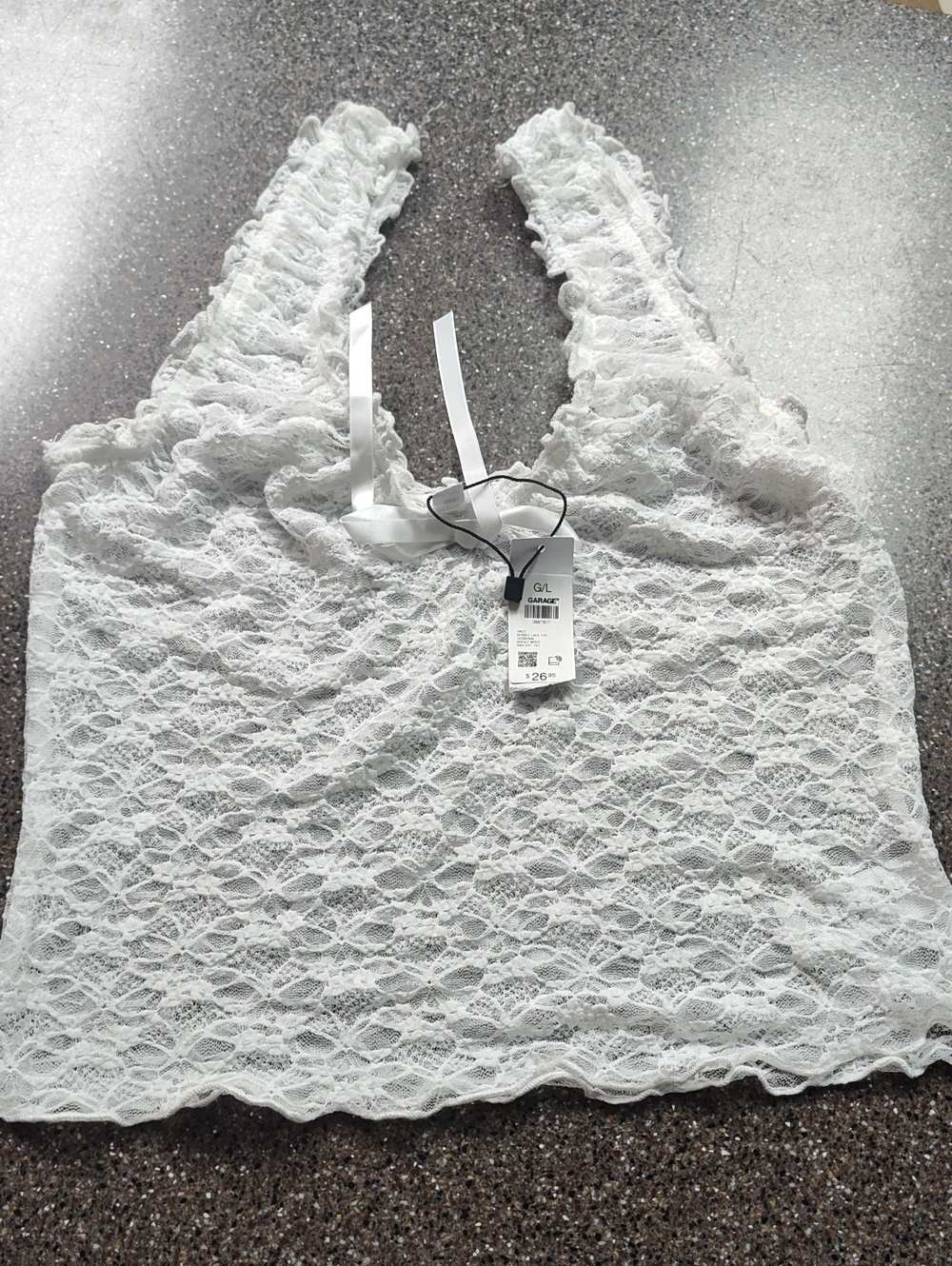Garage White Lace Ruffled Strap Camisole - Picture 1 of 4